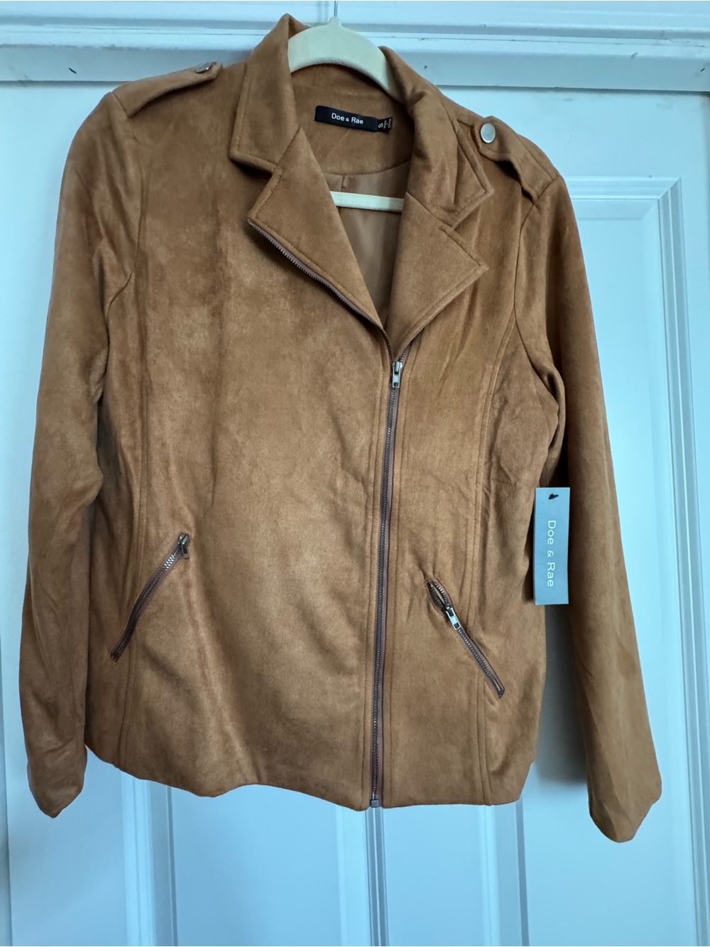 New Doe & Rae Size Small Solid Camel Brown Faux Suede Moto Jacket